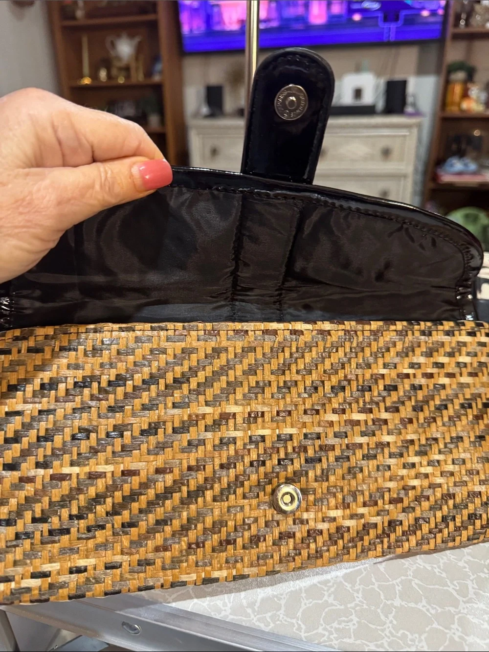 Woven Straw Clutch with Black Trim - Men's Bag